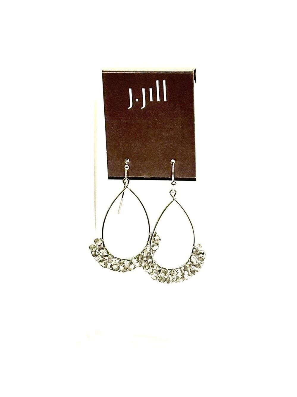 JJill Crystal Beaded Silver Teardrop Earrings NWT